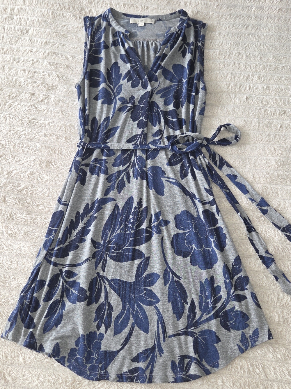 LOFT Gray Dress with Navy Floral Print, SP